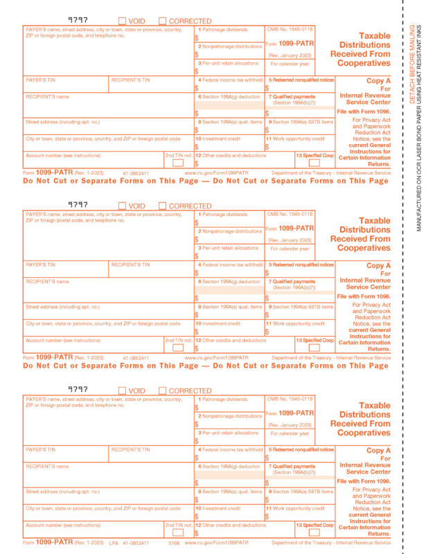 1099PATR Copy A Laser Form 50-Sheet Pack<br><br>LPA