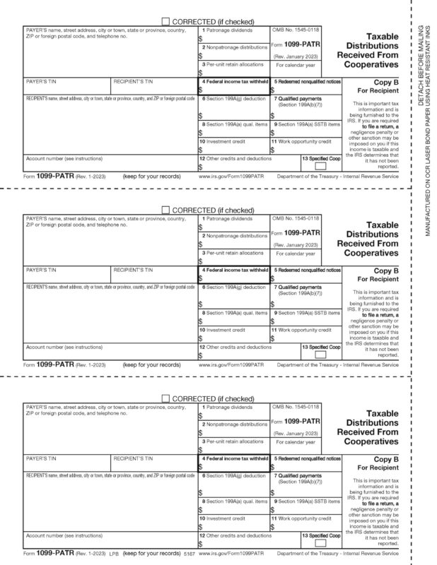 1099PATR Copy B Laser Form 50-Sheet Pack<br><br>LPB