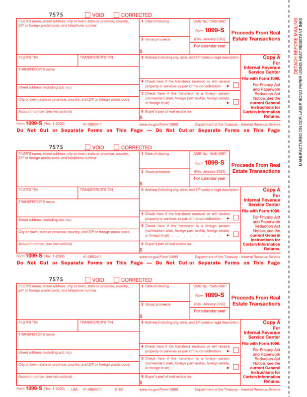 1099S Copy A Laser Form 50-Sheet Pack<br><br>LSA