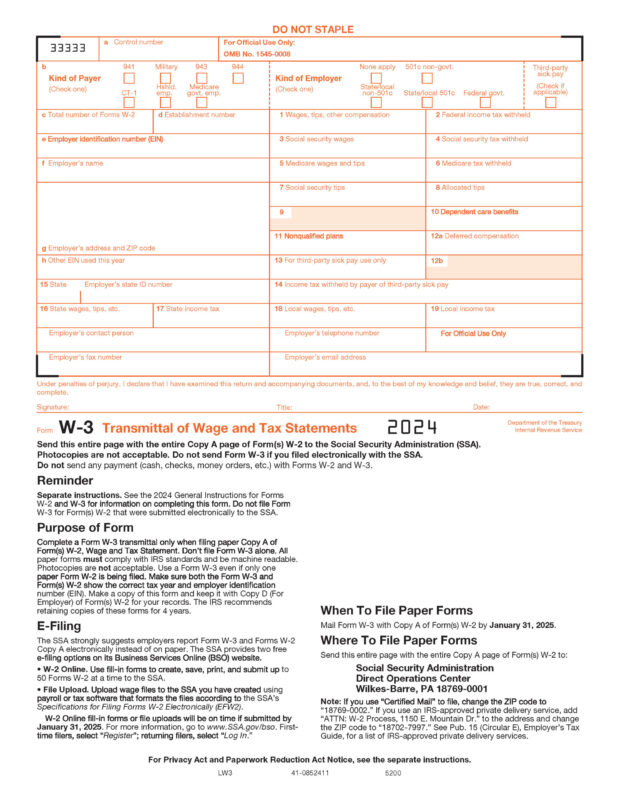 W3 Laser Transmittal Form for W2 50-Sheet Pack<br><br>LW3
