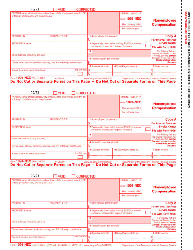 1099-NEC Copy A Laser Form 50-Sheet Pack<br><br>NECLMA