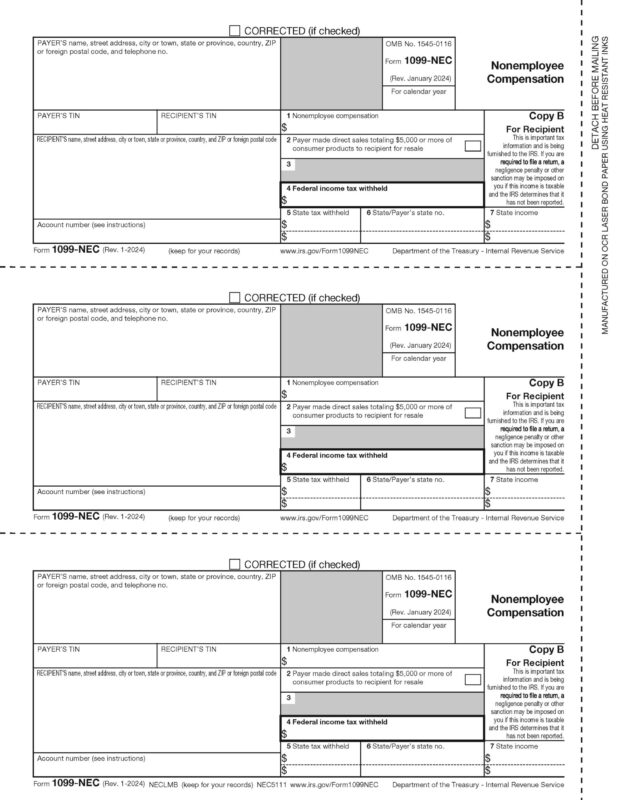 1099-NEC Copy B Laser Form 50-Sheet Pack<br><br>NECLMB