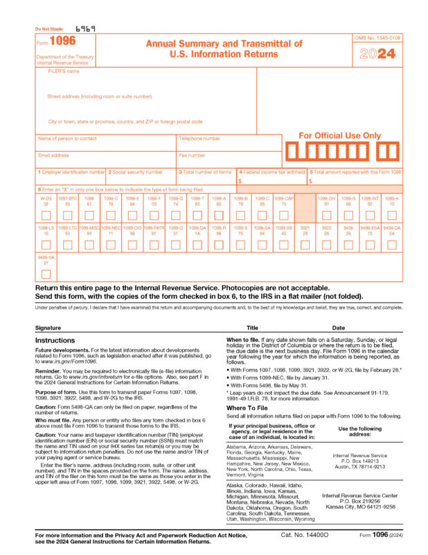 1096 Transmittal Laser Form 50-Sheet Pack<br><br>L1096