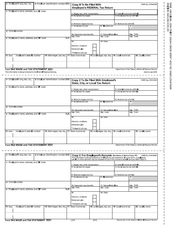 W2 Laser Form 3-UP EMPLOYEE Copies B, 2 & C 50-Sheet Pack<br><br>L3UP