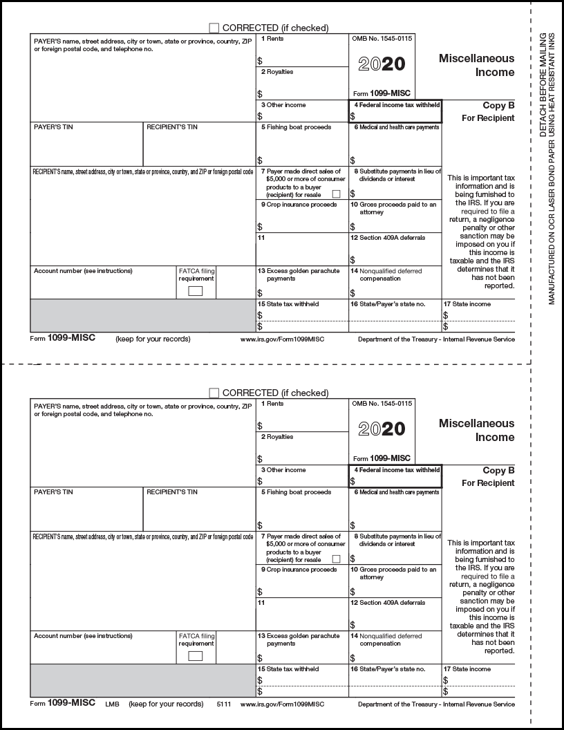 1099MISC Copy B Laser Form 500-Sheet Pack<br><br>BLMB