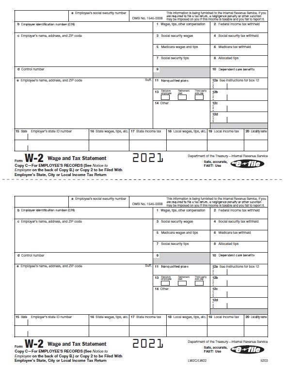 W2 Laser Printer Form FEDERAL Copy C 50-Sheet Pack<br><br>LW2C - Employee Copy C and/or state, city or local copy 2