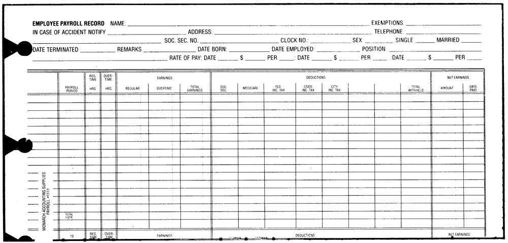 Payroll Sheets for Post Binders - One Year<br><br>1111