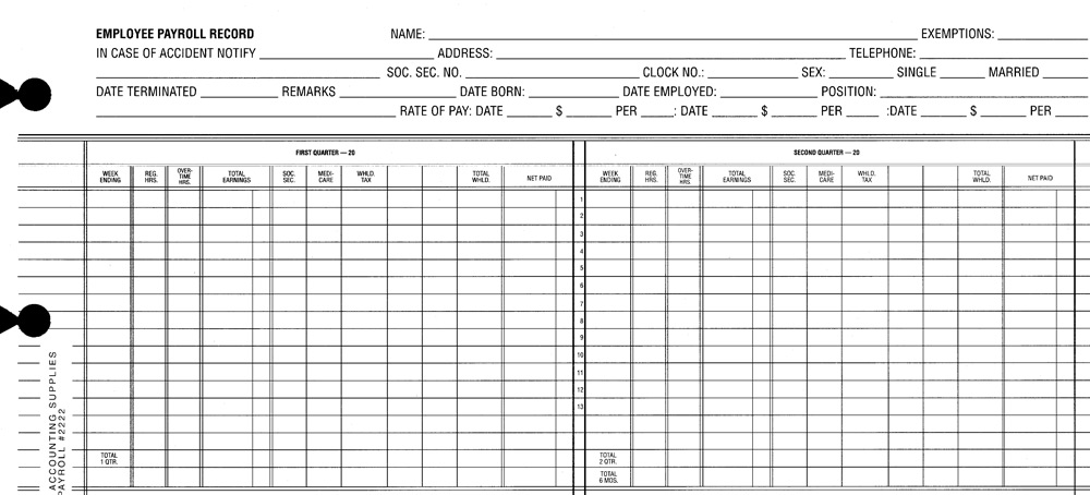 Payroll Sheets for Post Binders - Two Years<br><br>2222